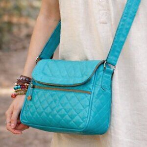 Travelon RFID Antitheft Multi Pocket Aquamarine Organizer Cross Body Bag